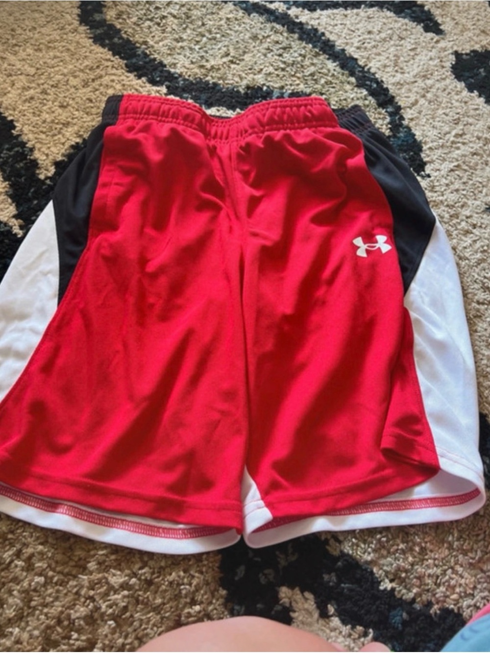 Under Armour Red Athletic Shorts with White and Black Panels